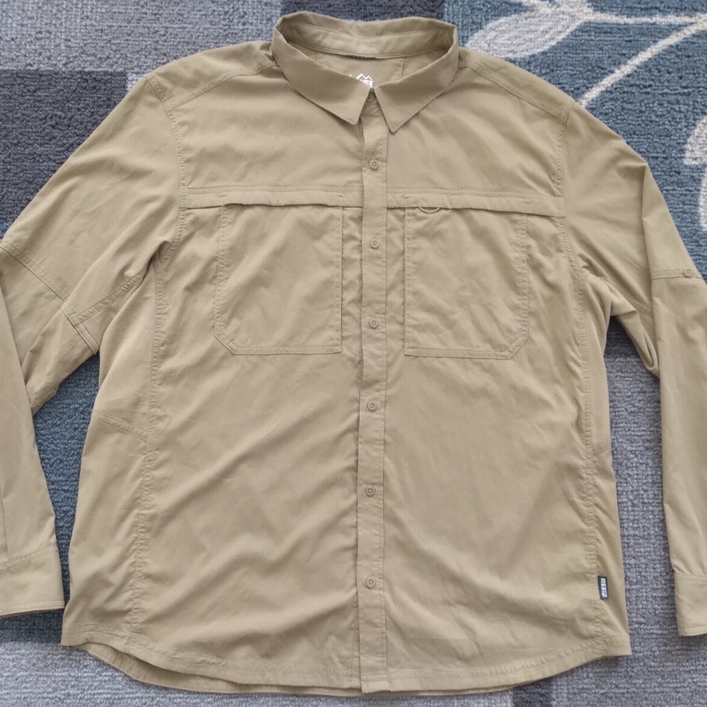 REI Mens Sz XL Vented Button Front Shirt Beige